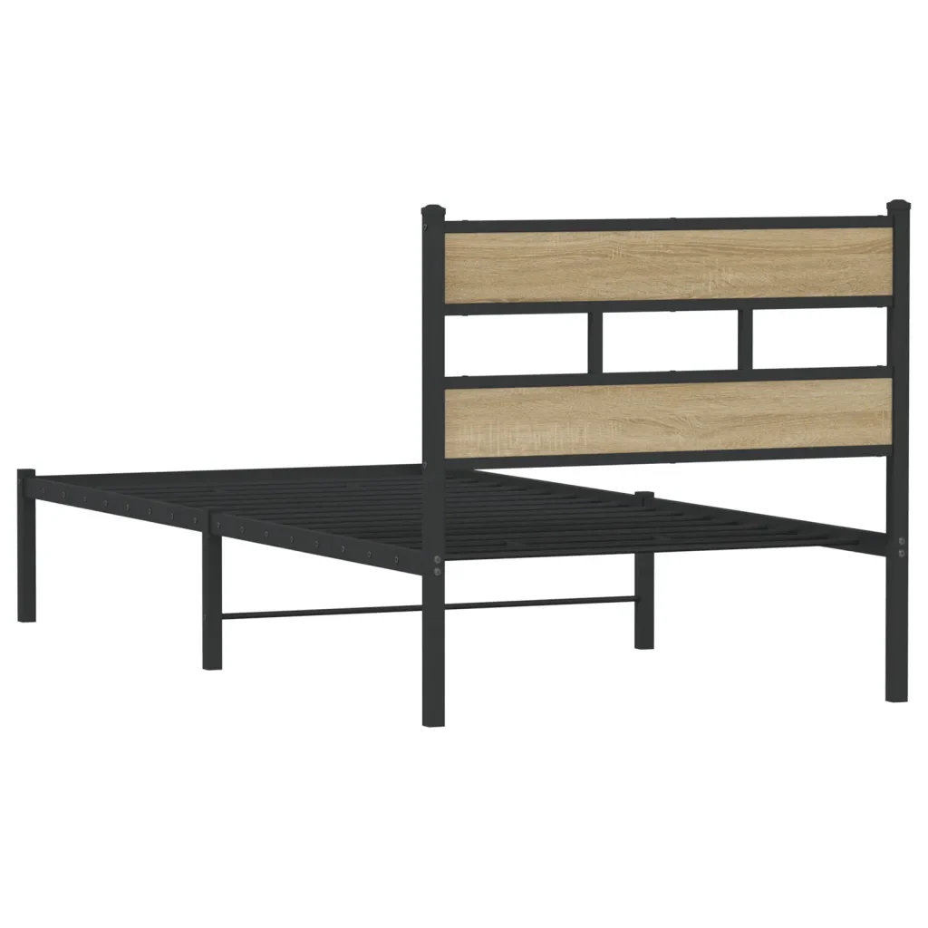 Letto singolo | Letto per adulti | Giroletto senza Materaso in Metallo Rovere Sonoma 90x190 cm - Image 6