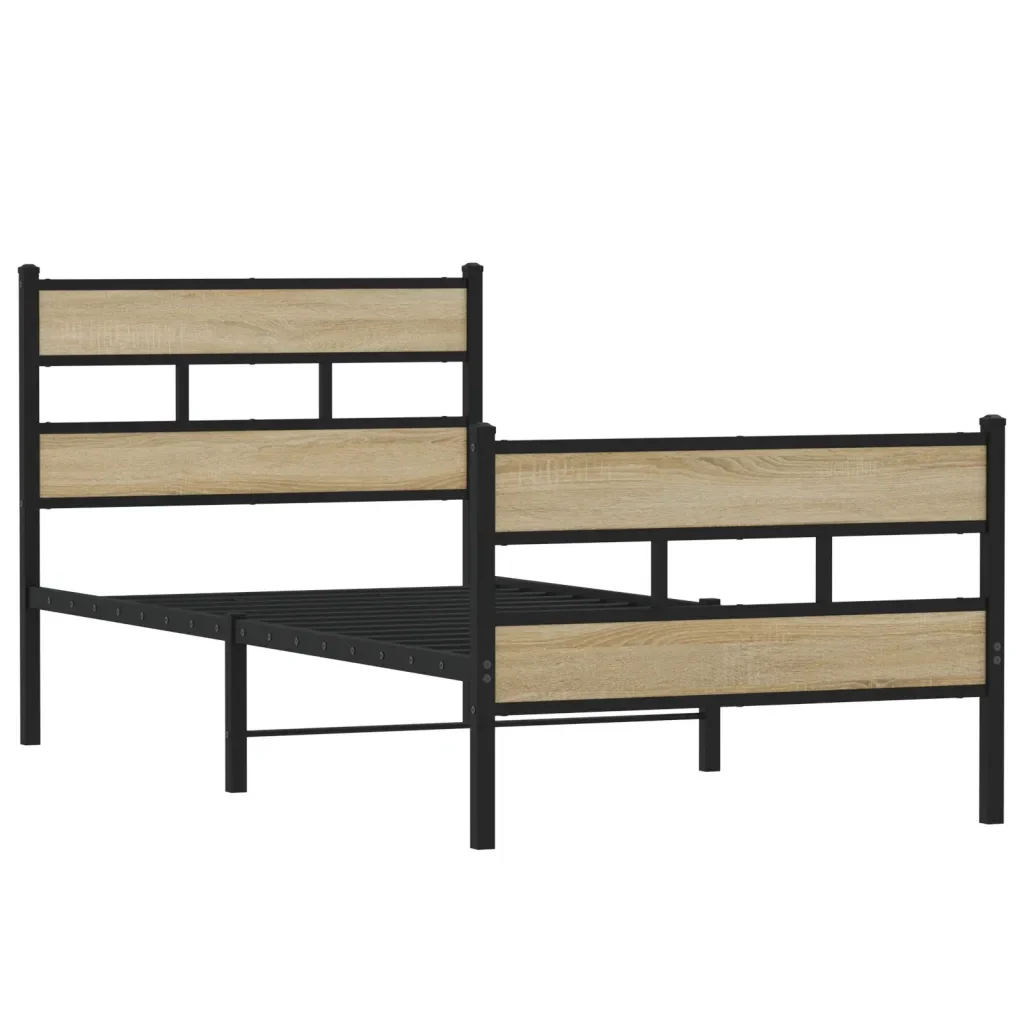 Letto singolo | Letto per adulti | Giroletto senza Materaso in Metallo Rovere Sonoma 90x190 cm - Image 3