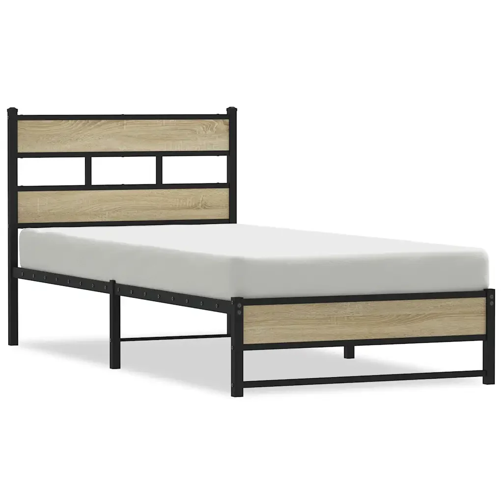 Letto singolo | Letto per adulti | Giroletto senza Materaso in Metallo Rovere Sonoma 90x190 cm