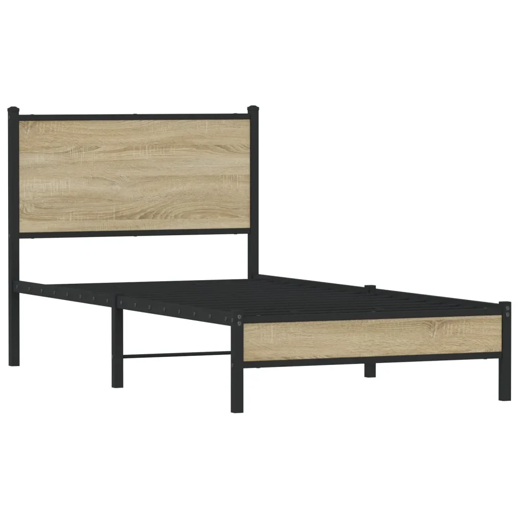 Letto singolo | Letto per adulti | Giroletto senza Materaso in Metallo Rovere Sonoma 90x200 cm - Image 3