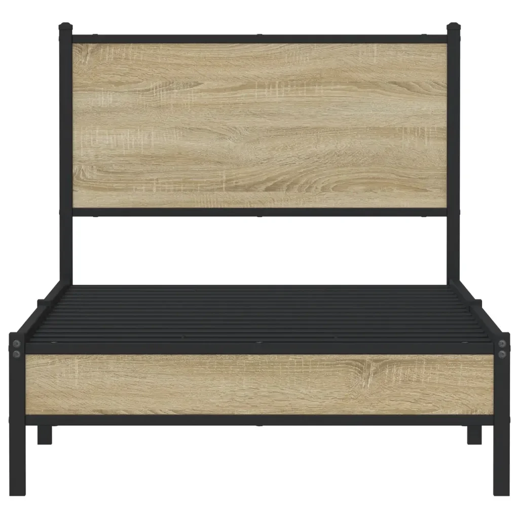 Letto singolo | Letto per adulti | Giroletto senza Materaso in Metallo Rovere Sonoma 90x200 cm - Image 5