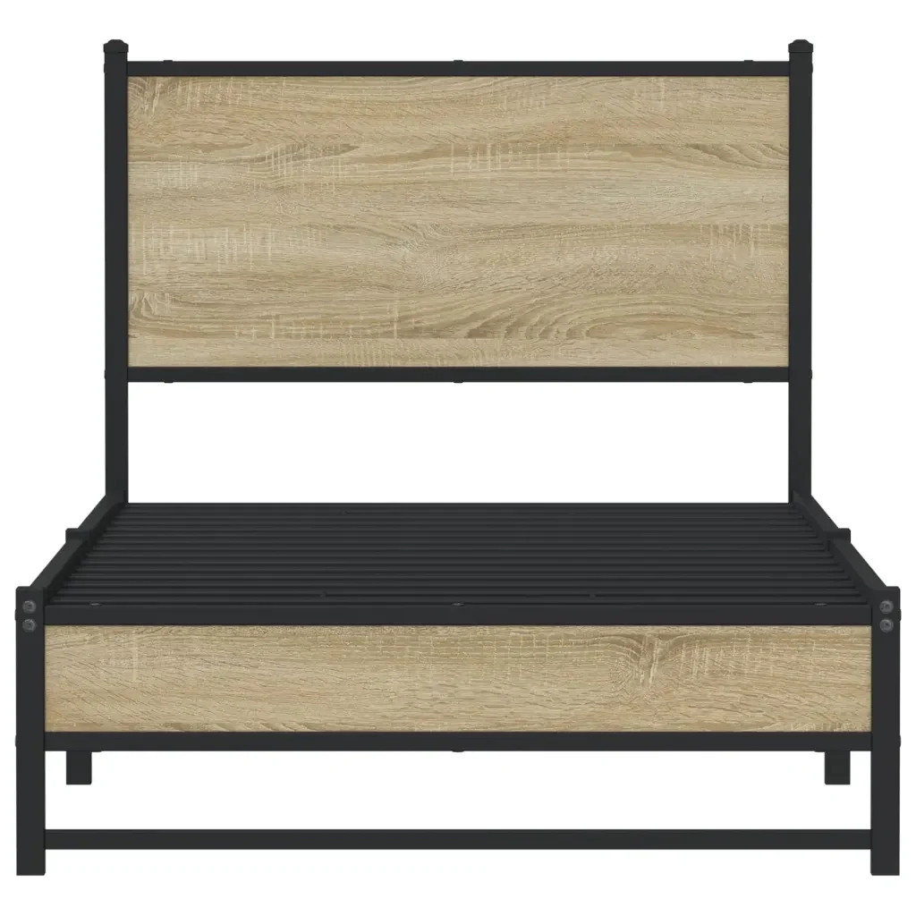 Letto singolo | Letto per adulti | Giroletto senza Materaso in Metallo Rovere Sonoma 90x200 cm - Image 5