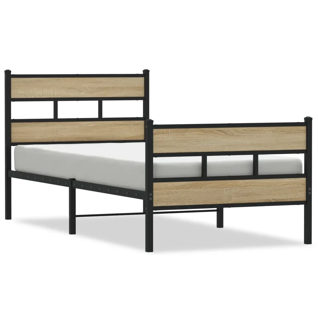 Letto singolo | Letto per adulti | Giroletto senza Materaso in Metallo Rovere Sonoma 90x200 cm