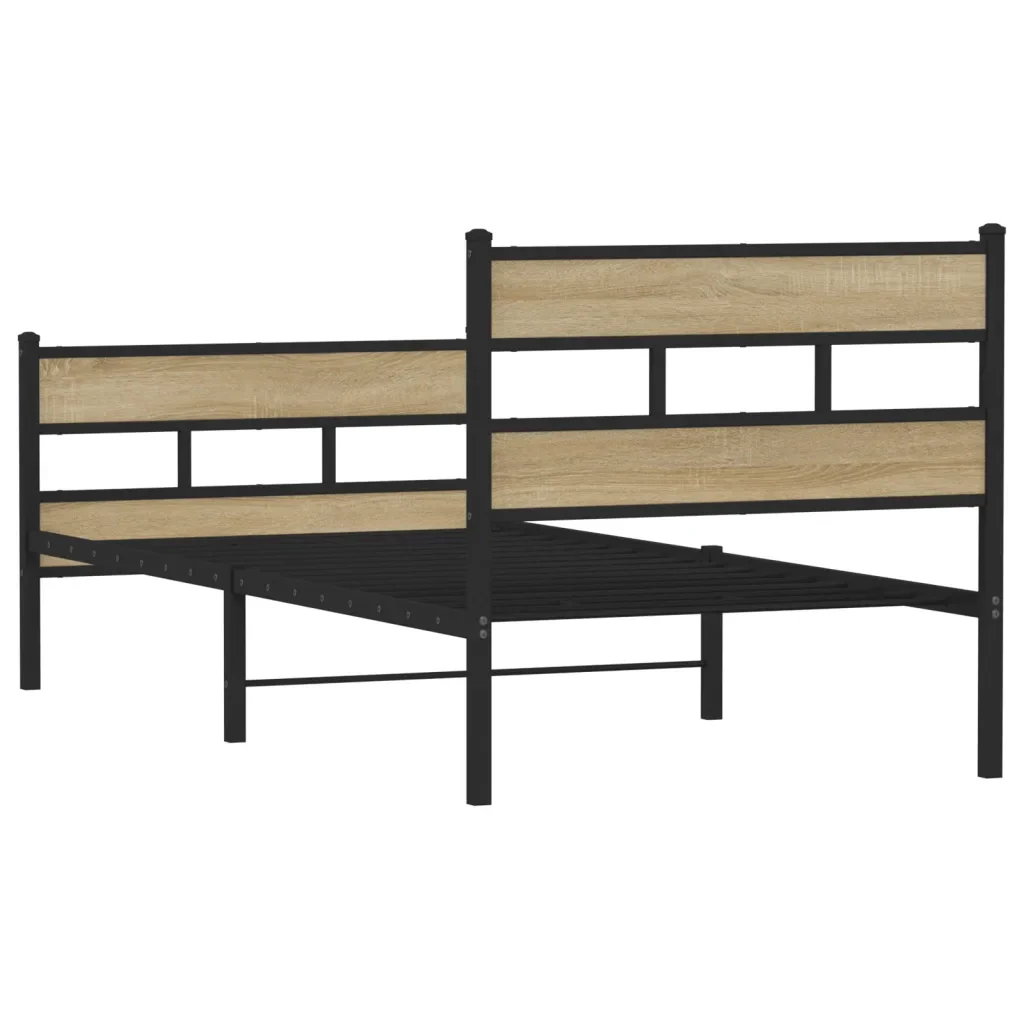 Letto singolo | Letto per adulti | Giroletto senza Materaso in Metallo Rovere Sonoma 90x200 cm - Image 6
