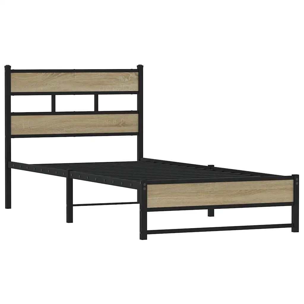 Letto singolo | Letto per adulti | Giroletto senza Materaso in Metallo Rovere Sonoma 90x200 cm - Image 3
