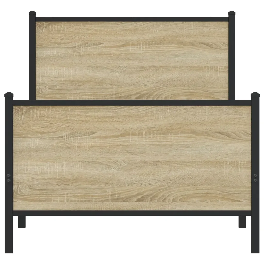 Letto singolo | Letto per adulti | Giroletto senza Materaso in Metallo Rovere Sonoma 90x200 cm - Image 5