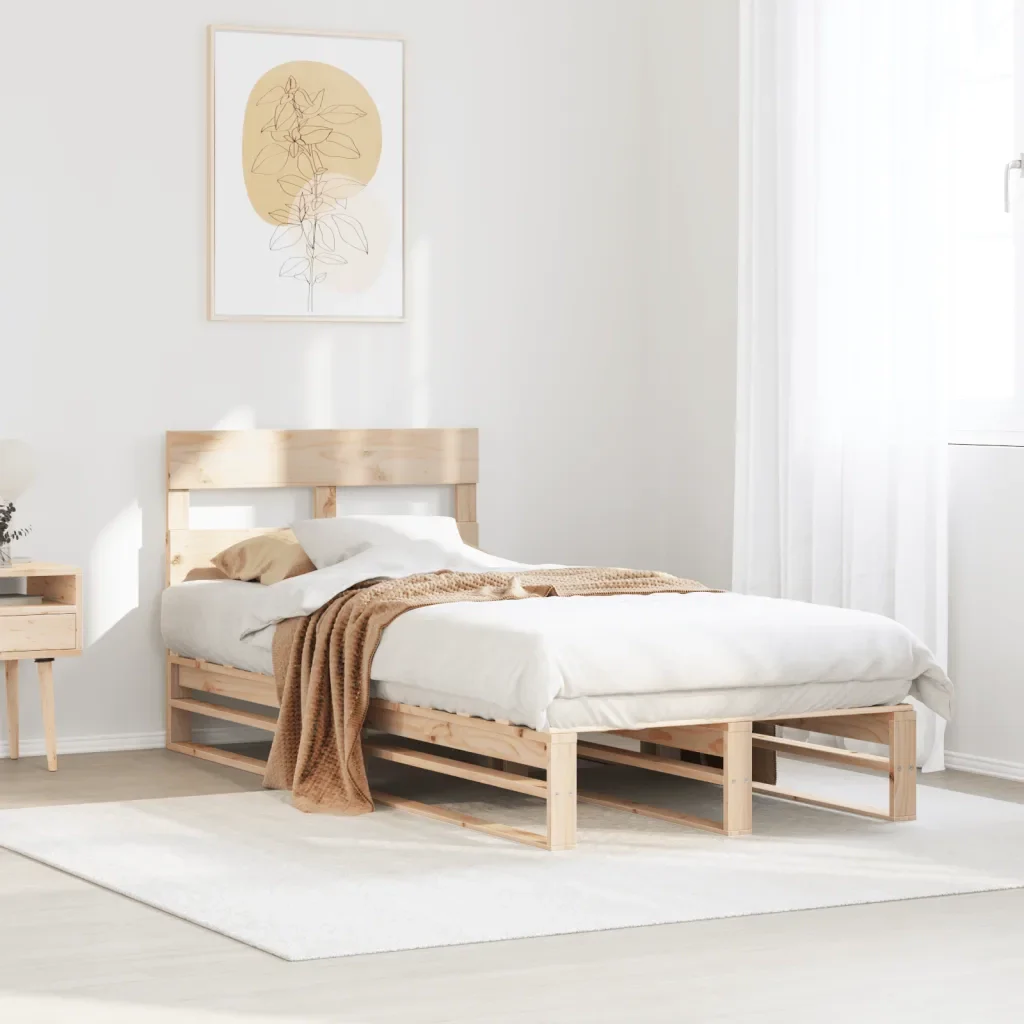 Letto singolo | Letto per adulti | Giroletto senza Materasso 100x200 cm in Legno Massello di Pino - Image 2