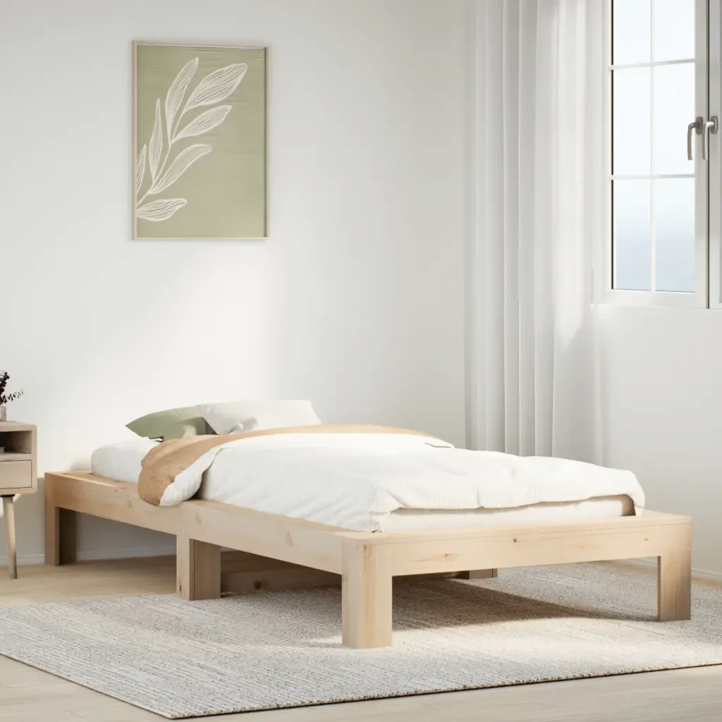 Letto singolo | Letto per adulti | Giroletto senza Materasso 100x200 cm in Legno Massello di Pino - Image 2