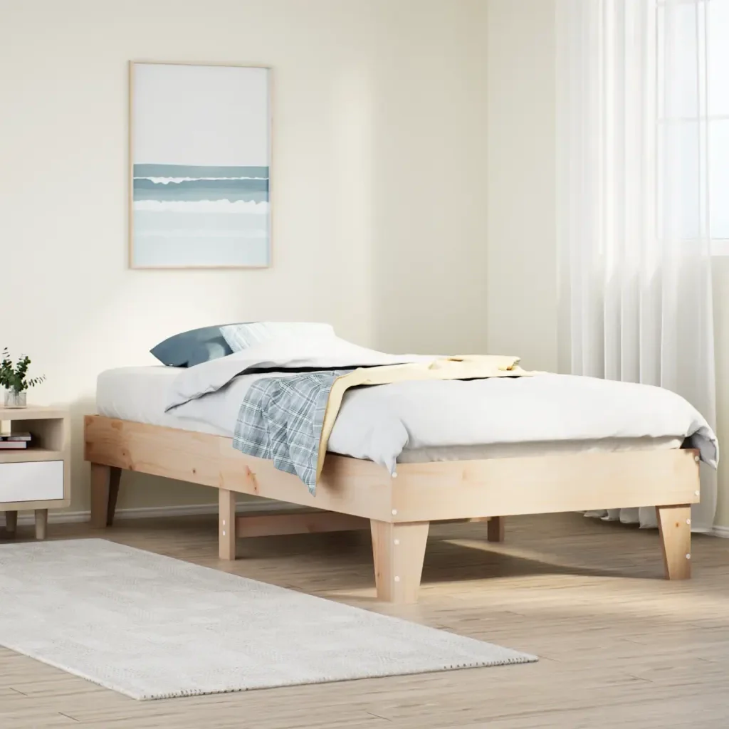 Letto singolo | Letto per adulti | Giroletto senza Materasso 100x200 cm in Legno Massello di Pino - Image 2