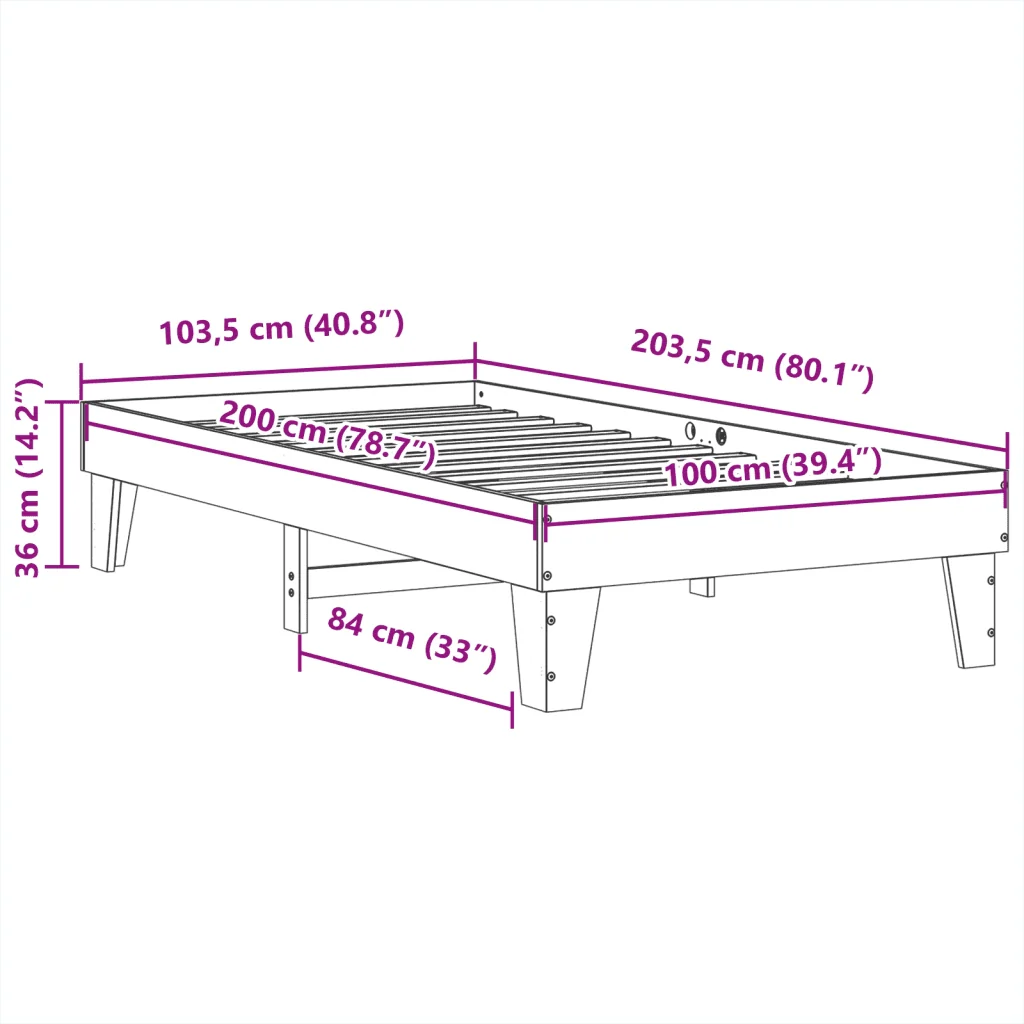 Letto singolo | Letto per adulti | Giroletto senza Materasso 100x200 cm in Legno Massello di Pino - Image 9