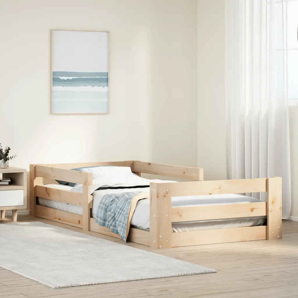Letto singolo | Letto per adulti | Giroletto senza Materasso 100x200 cm in Legno Massello di Pino - Image 2