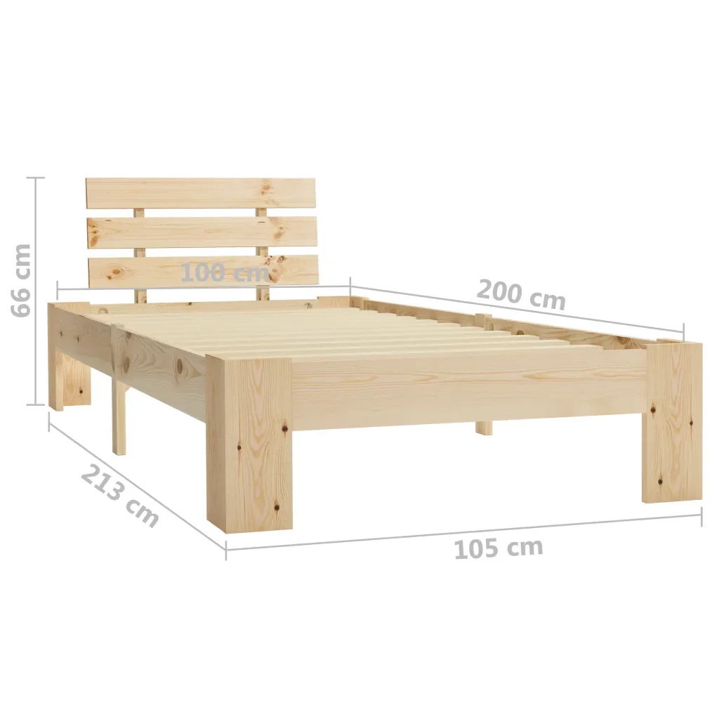 Letto singolo | Letto per adulti | Giroletto senza Materasso 100x200 cm in Legno Massello di Pino - Image 7