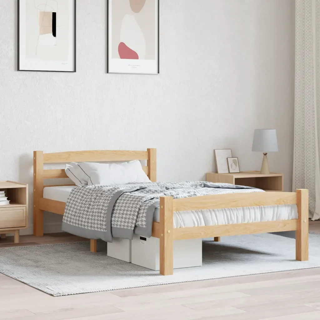 Letto singolo | Letto per adulti | Giroletto senza Materasso 100x200 cm in Legno Massello di Pino - Image 2