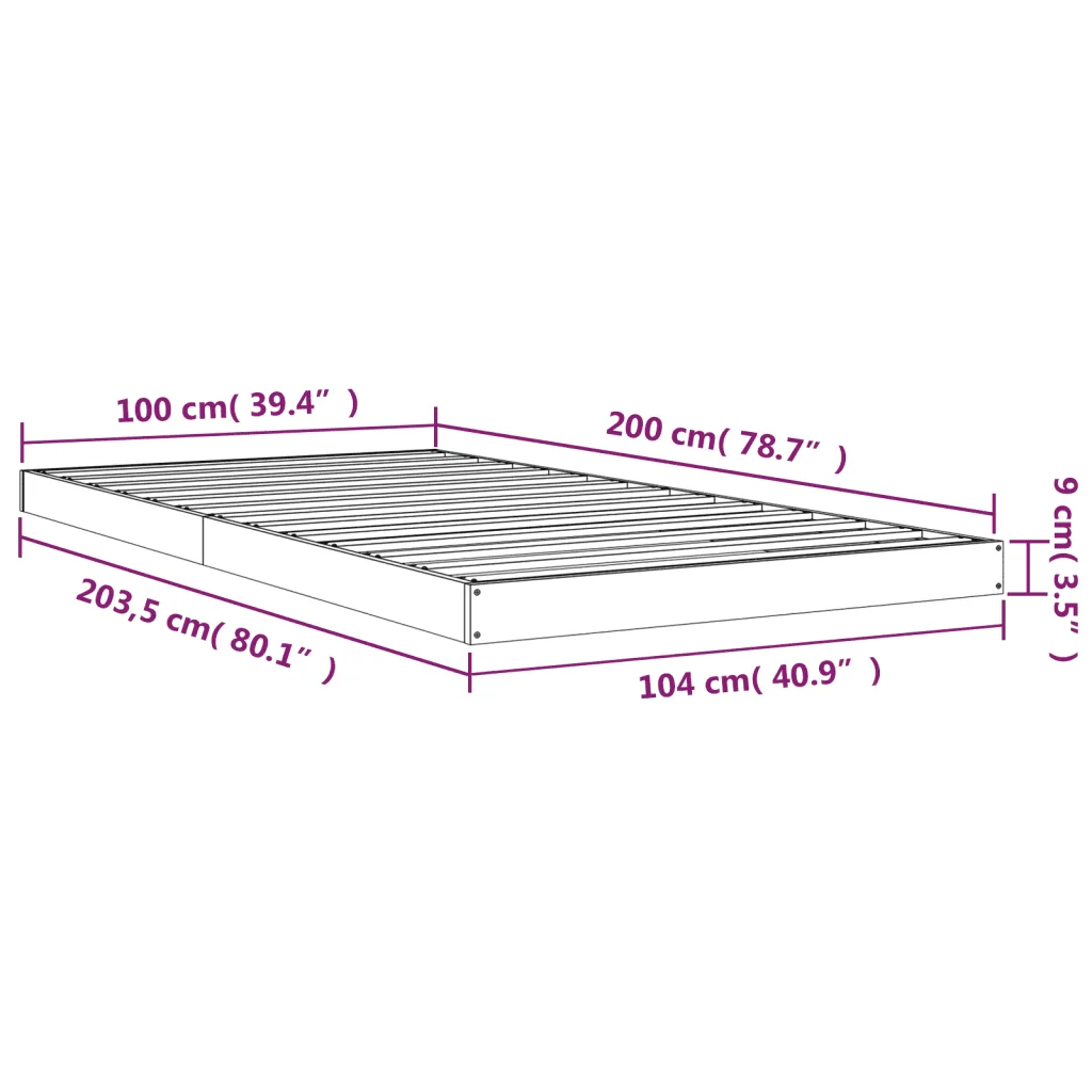 Letto singolo | Letto per adulti | Giroletto senza Materasso 100x200 cm in Legno Massello di Pino - Image 8