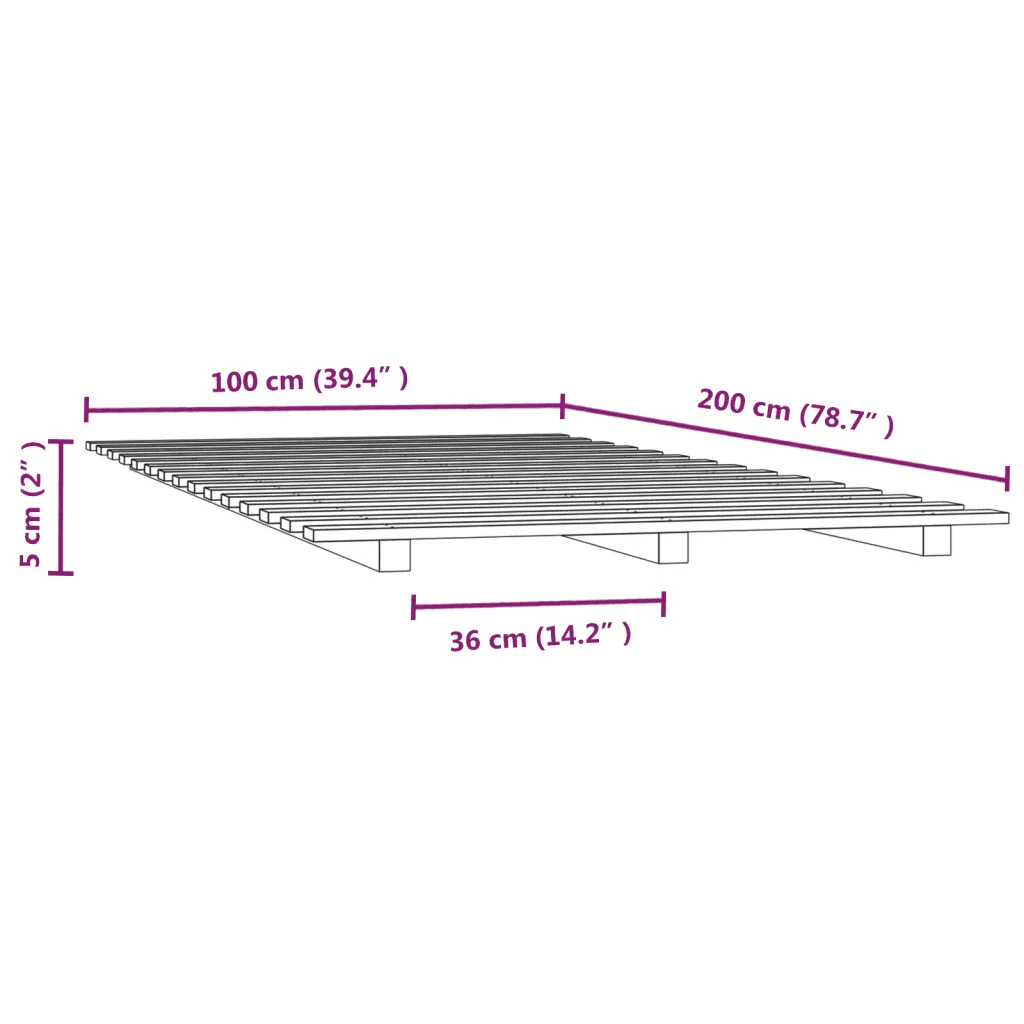 Letto singolo | Letto per adulti | Giroletto senza Materasso 100x200 cm in Legno Massello di Pino - Image 8