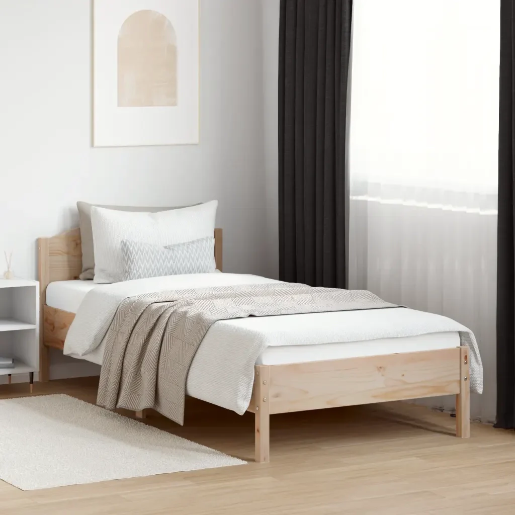 Letto singolo | Letto per adulti | Giroletto senza Materasso 100x200 cm in Legno Massello di Pino - Image 4
