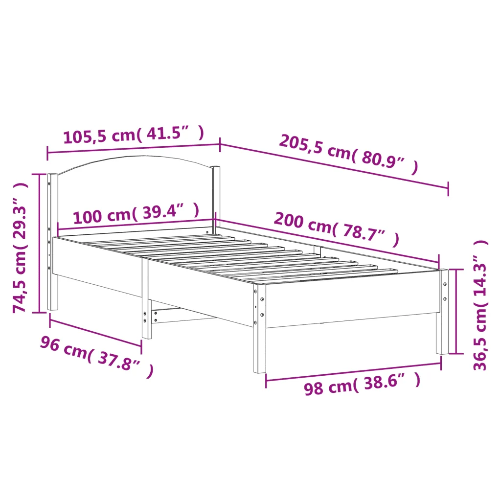 Letto singolo | Letto per adulti | Giroletto senza Materasso 100x200 cm in Legno Massello di Pino - Image 9