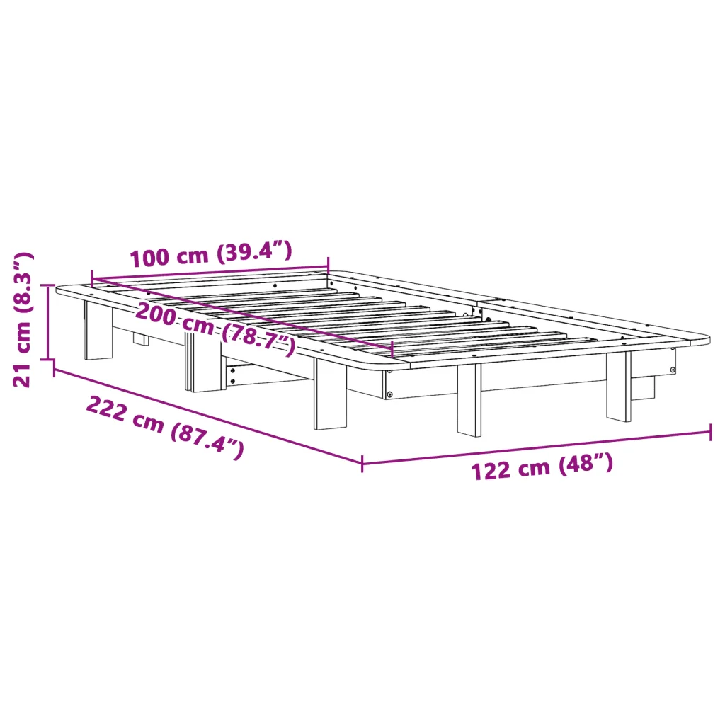 Letto singolo | Letto per adulti | Giroletto senza Materasso 100x200 cm in Legno Massello di Pino - Image 9