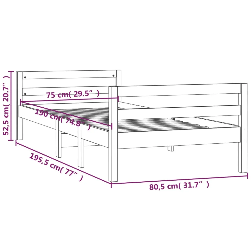 Letto singolo | Letto per adulti | Giroletto senza Materasso 75x190 cm in Legno Massello di Pino - Image 8