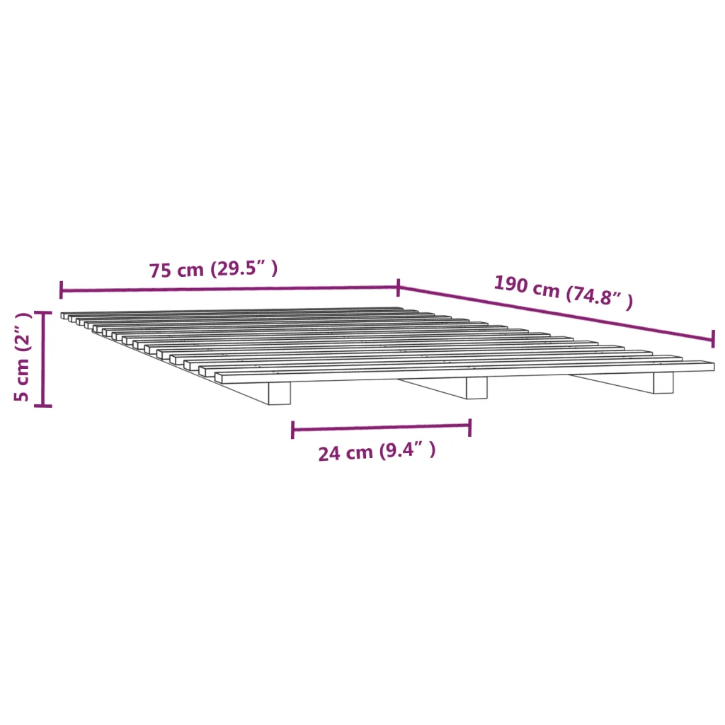 Letto singolo | Letto per adulti | Giroletto senza Materasso 75x190 cm in Legno Massello di Pino - Image 8