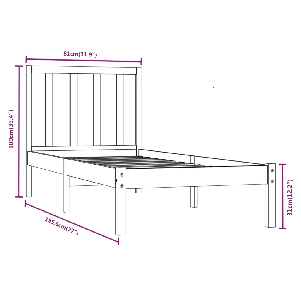 Letto singolo | Letto per adulti | Giroletto senza Materasso 75x190 cm in Legno Massello di Pino - Image 6