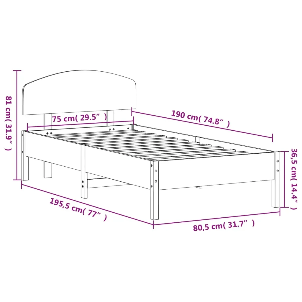 Letto singolo | Letto per adulti | Giroletto senza Materasso 75x190 cm in Legno Massello di Pino - Image 9