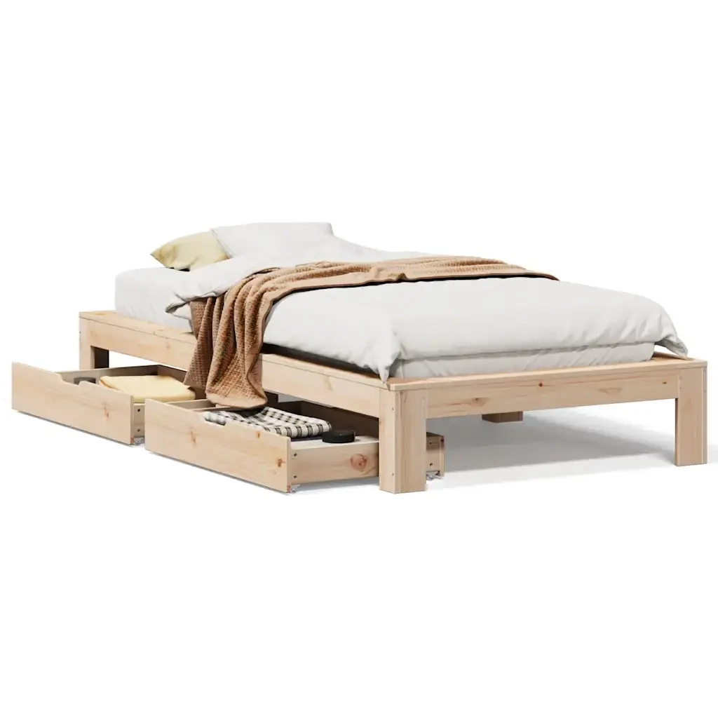 Letto singolo | Letto per adulti | Giroletto senza Materasso 75x190 cm in Legno Massello di Pino