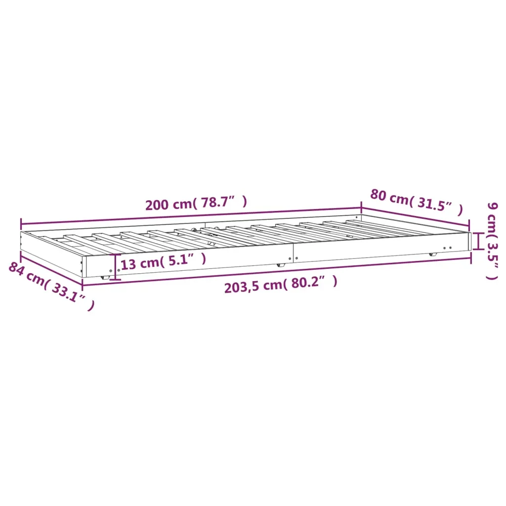 Letto singolo | Letto per adulti | Giroletto senza Materasso 80x200 cm in Legno Massello Pino - Image 9