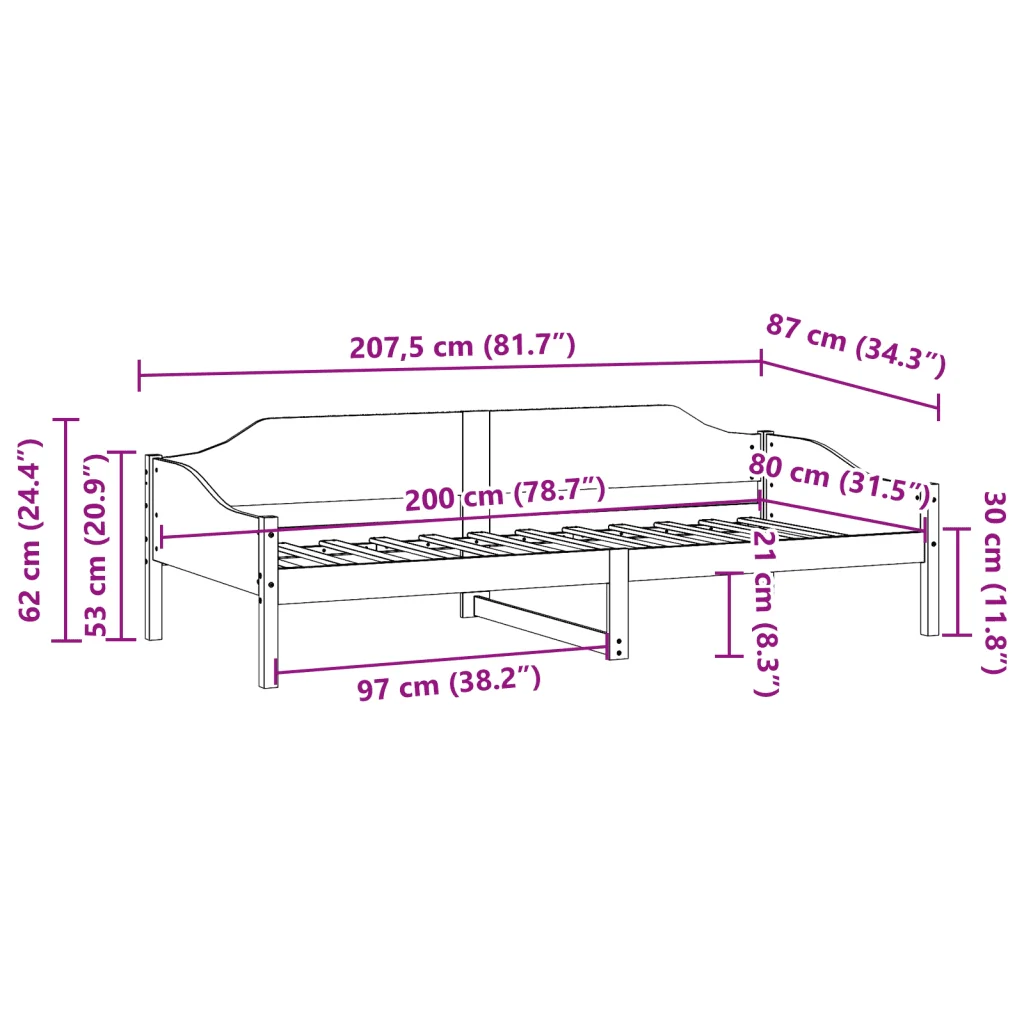 Letto singolo | Letto per adulti | Giroletto senza Materasso 80x200 cm in Legno Massello Pino - Image 10