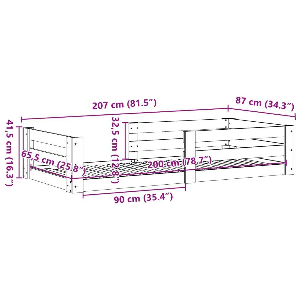 Letto singolo | Letto per adulti | Giroletto senza Materasso 80x200 cm in Legno Massello Pino - Image 9