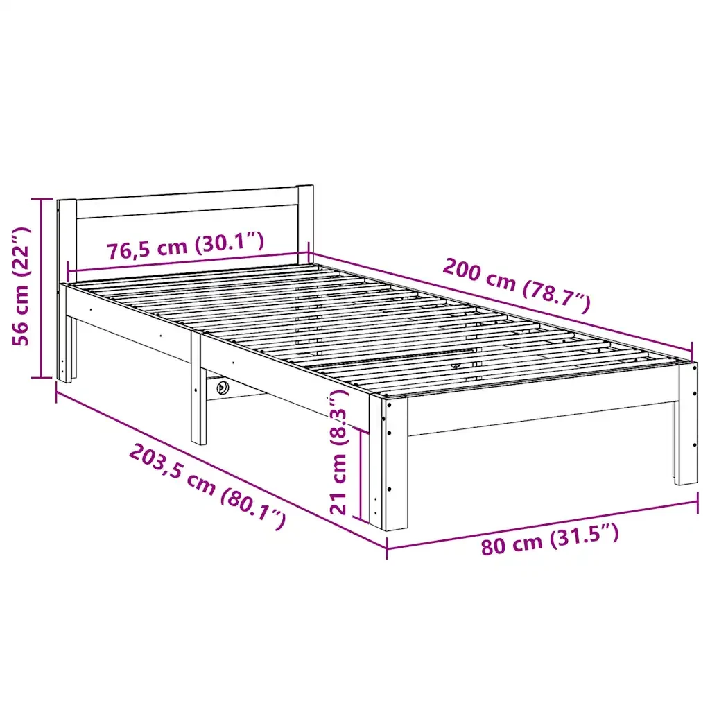 Letto singolo | Letto per adulti | Giroletto senza Materasso 80x200 cm in Legno Massello Pino - Image 10