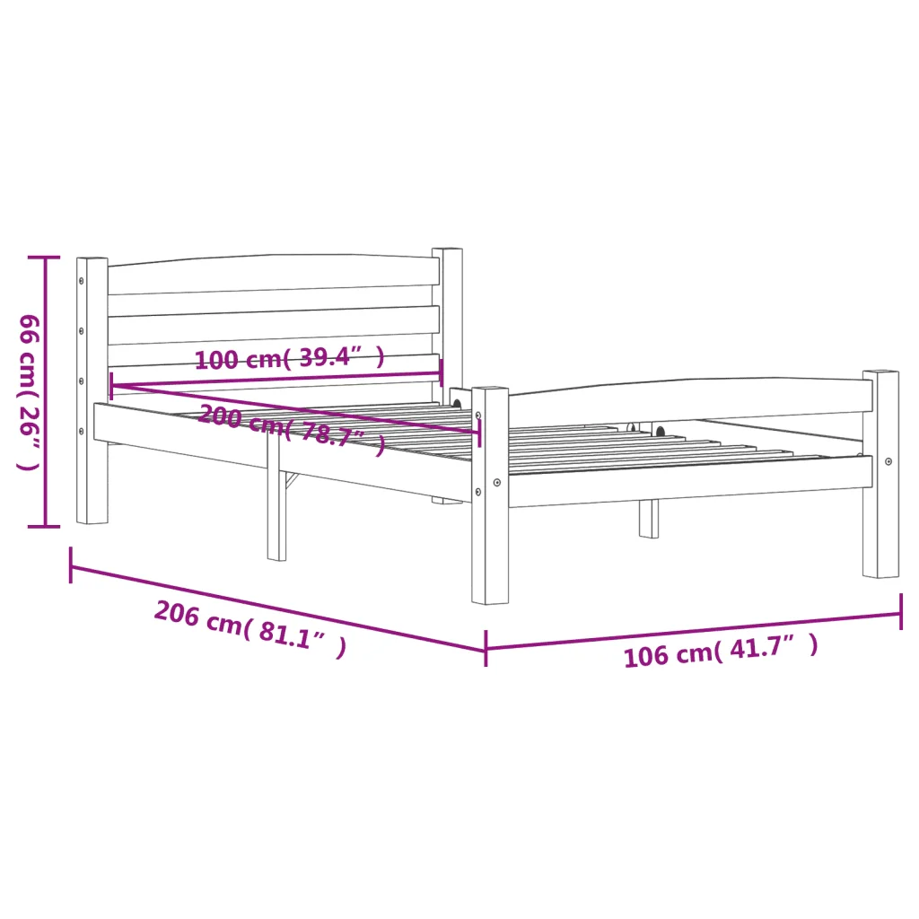 Letto singolo | Letto per adulti | Giroletto senza Materasso 90x200 cm in Legno Massello di Pino - Image 7
