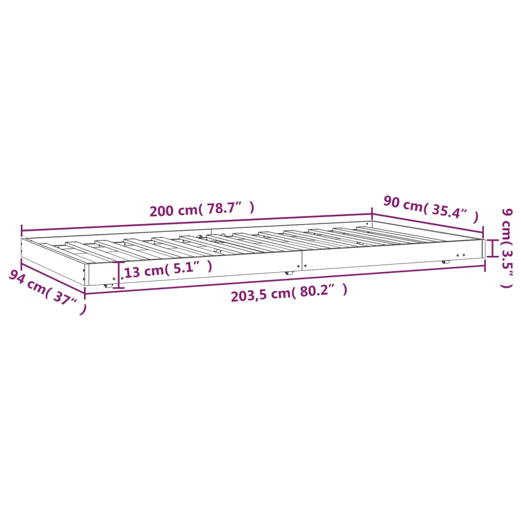 Letto singolo | Letto per adulti | Giroletto senza Materasso 90x200 cm in Legno Massello di Pino - Image 9