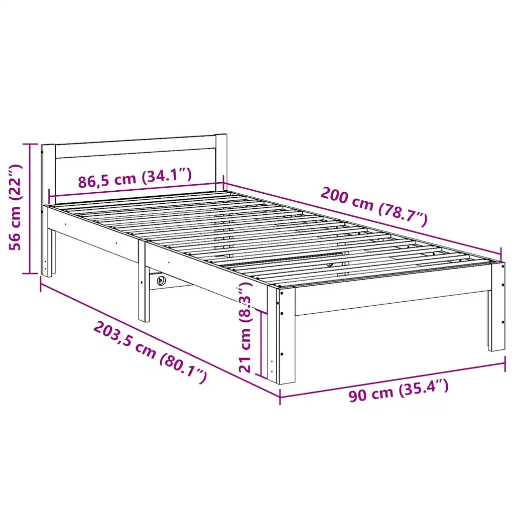 Letto singolo | Letto per adulti | Giroletto senza Materasso 90x200 cm in Legno Massello di Pino - Image 10
