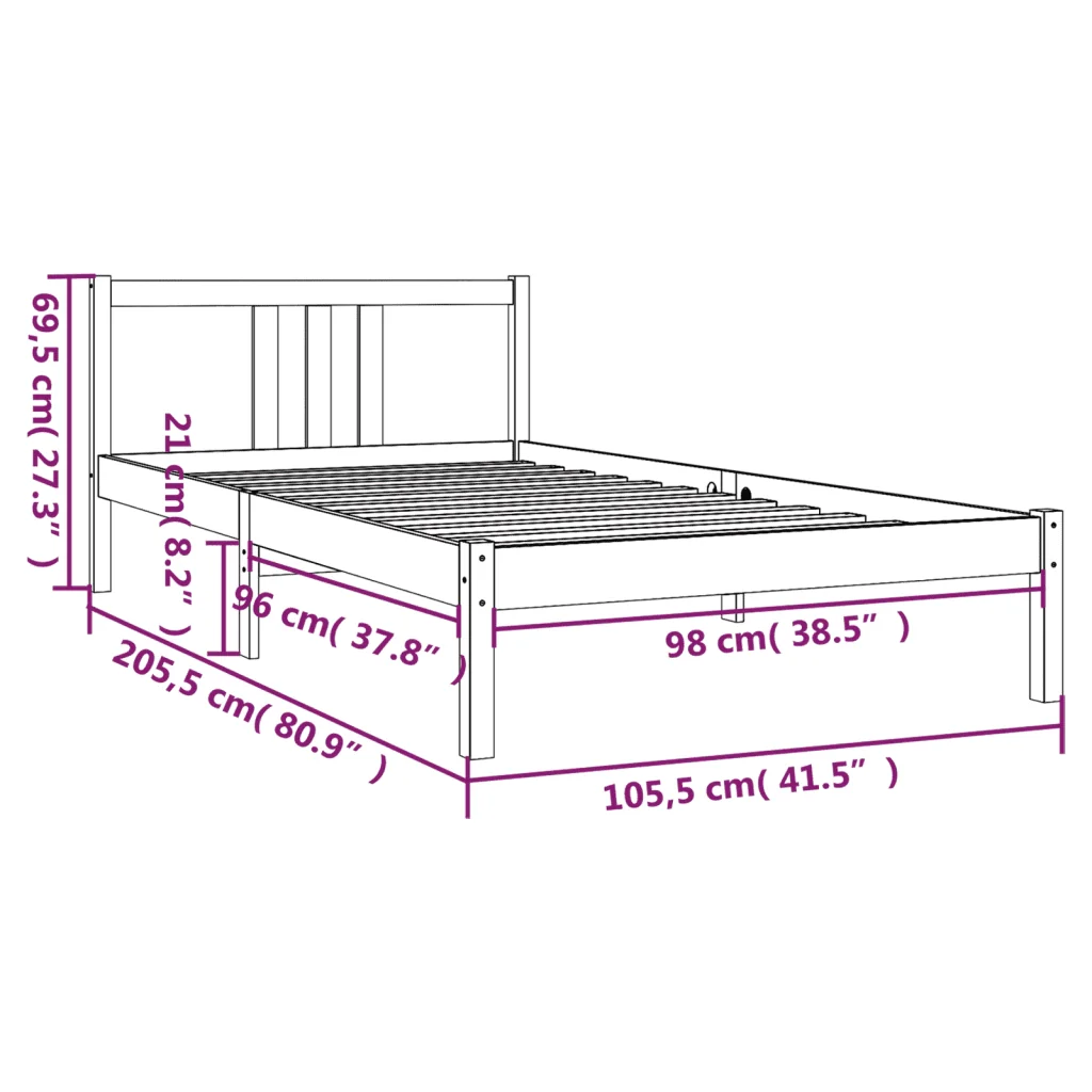 Letto singolo | Letto per adulti | Giroletto senza Materasso Ambra in Legno Massello 100x200 cm - Image 9