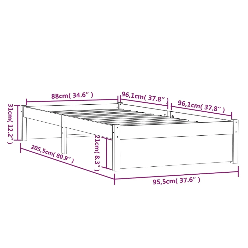 Letto singolo | Letto per adulti | Giroletto senza Materasso Ambra Legno Massello Pino 90x200 cm - Image 10