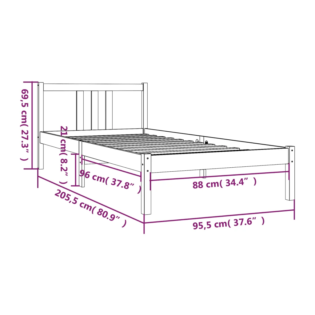 Letto singolo | Letto per adulti | Giroletto senza Materasso Ambra Legno Massello Pino 90x200 cm - Image 9