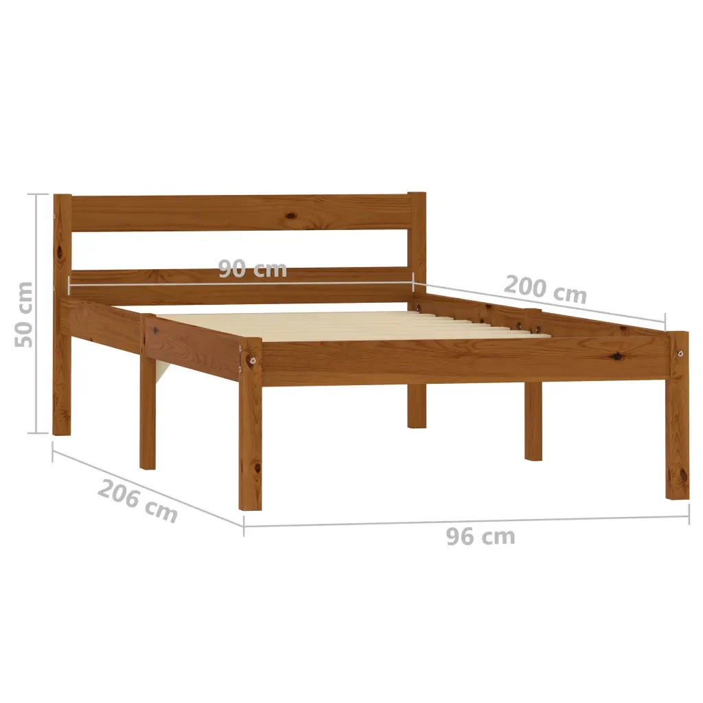 Letto singolo | Letto per adulti | Giroletto senza Materasso Ambrato Legno Massello Pino 90x200 cm - Image 7