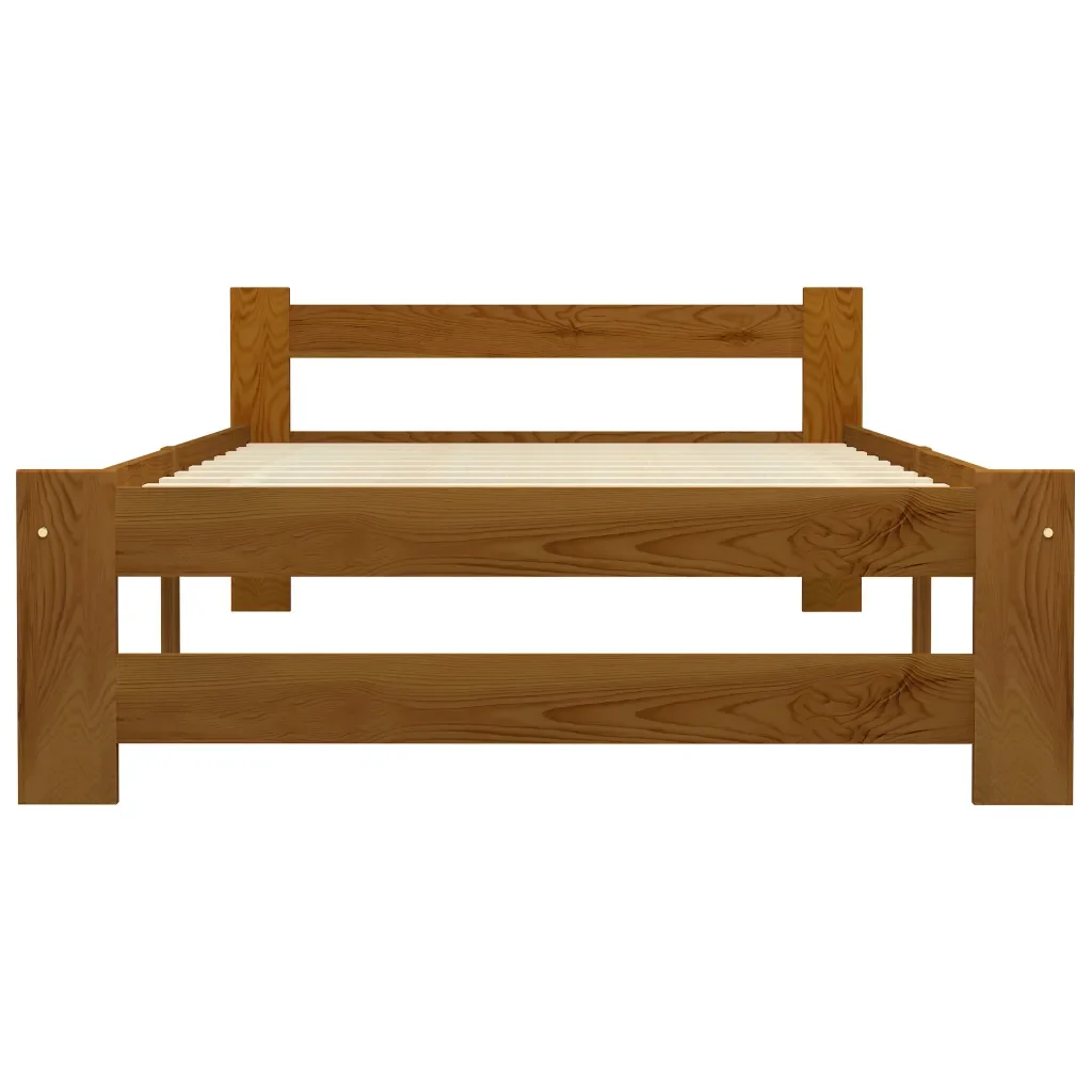 Letto singolo | Letto per adulti | Giroletto senza Materasso Ambrato Legno Massello Pino 90x200 cm - Image 3