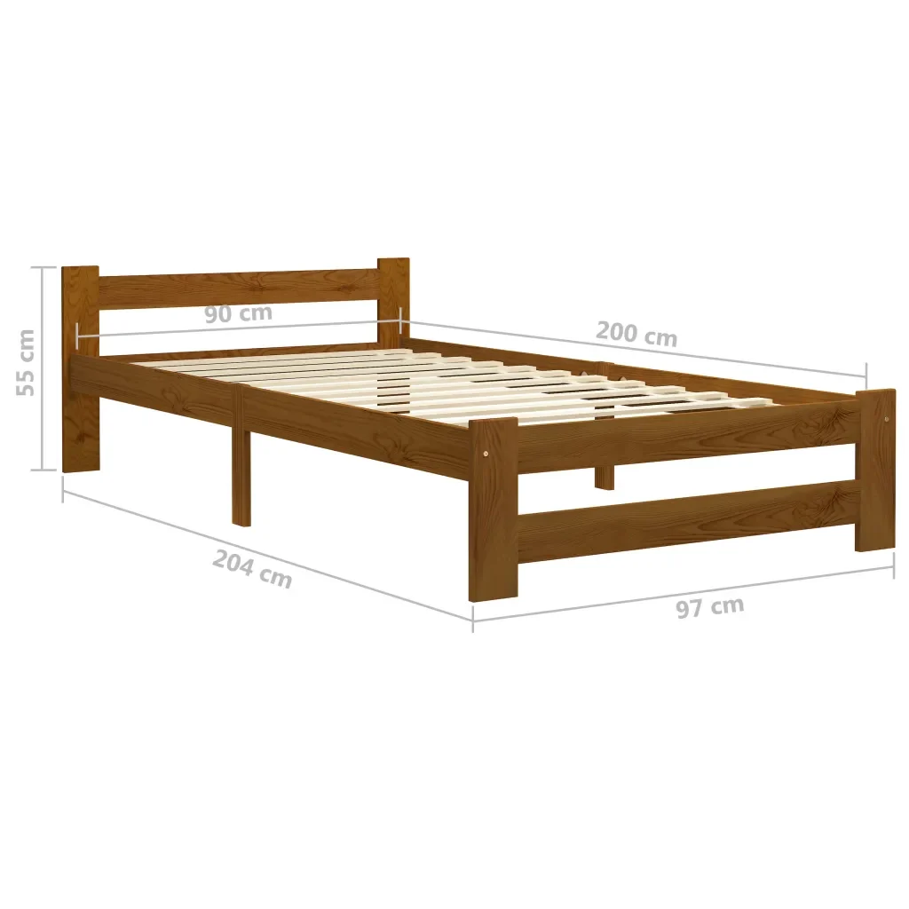 Letto singolo | Letto per adulti | Giroletto senza Materasso Ambrato Legno Massello Pino 90x200 cm - Image 6