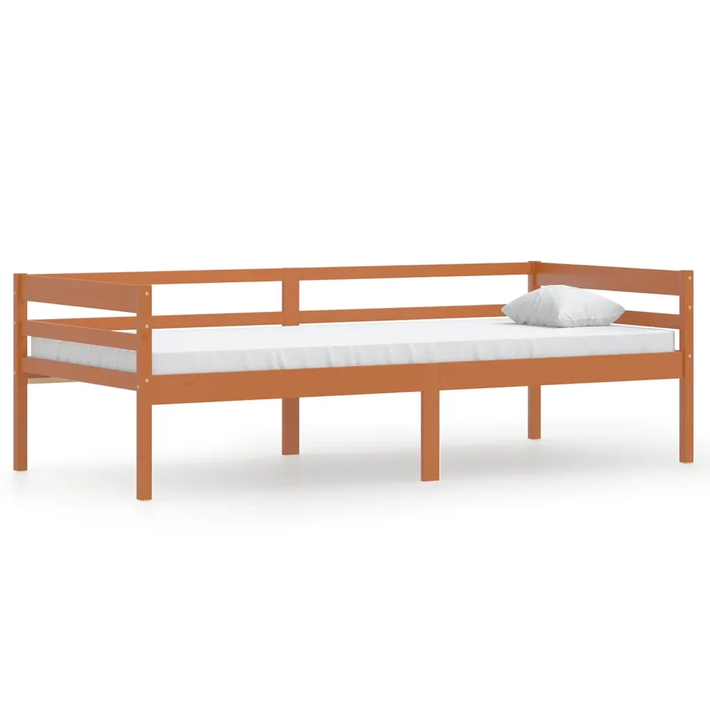 Letto singolo | Letto per adulti | Giroletto senza Materasso Ambrato Legno Massello Pino 90x200 cm