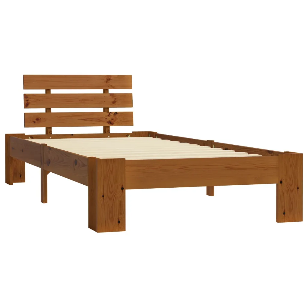 Letto singolo | Letto per adulti | Giroletto senza Materasso Ambrato Legno Massello Pino 90x200 cm