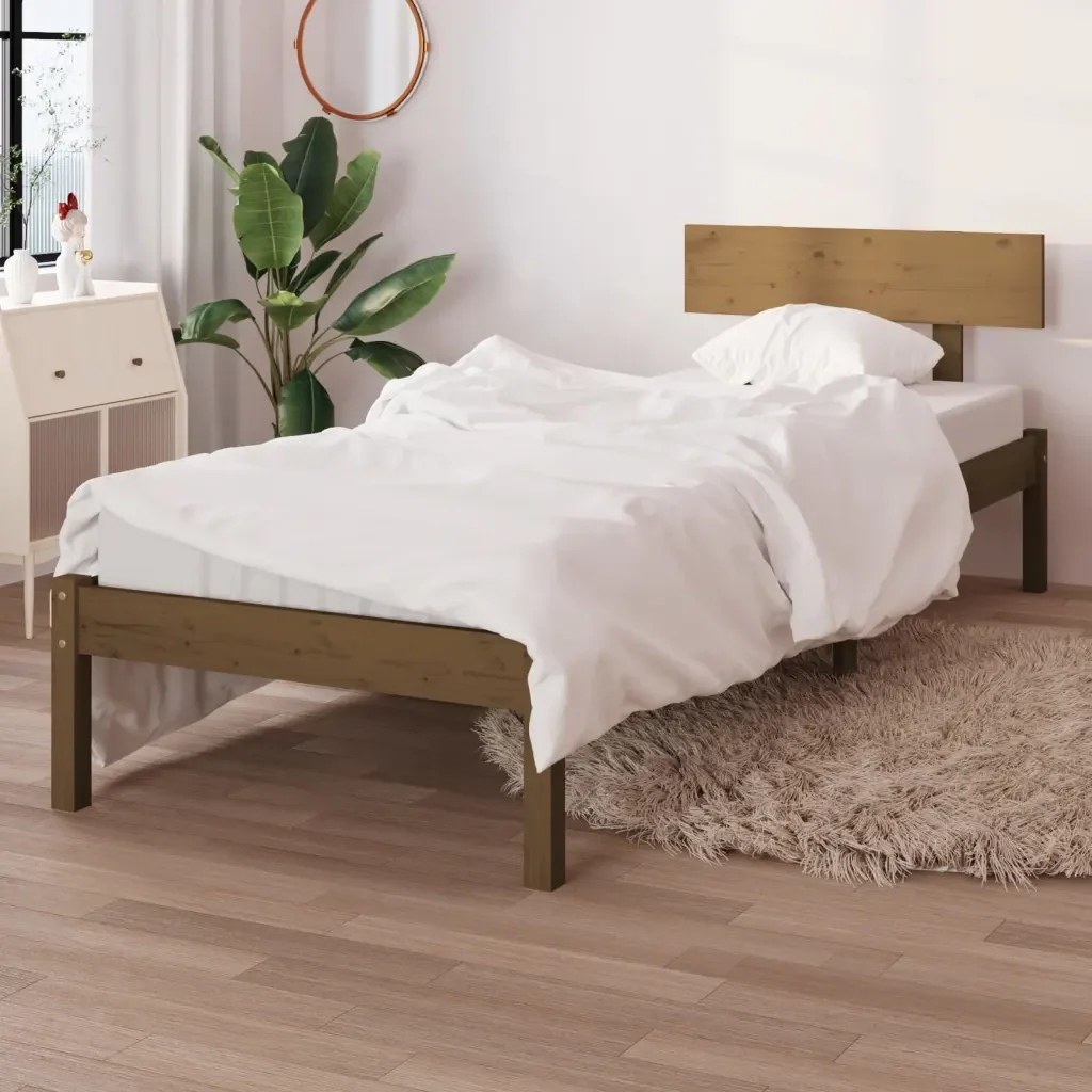 Letto singolo | Letto per adulti | Giroletto senza Materasso Ambrato Single in Legno Massello - Image 2