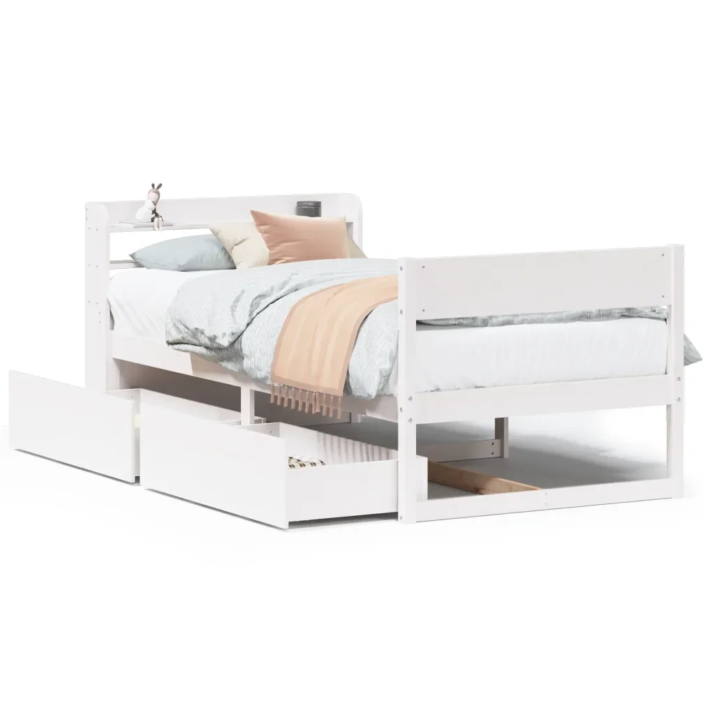Letto singolo | Letto per adulti | Giroletto senza Materasso Bianco 100x200 cm Legno Massello Pino