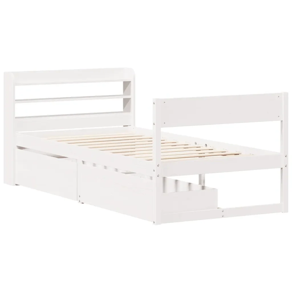 Letto singolo | Letto per adulti | Giroletto senza Materasso Bianco 100x200 cm Legno Massello Pino - Image 3