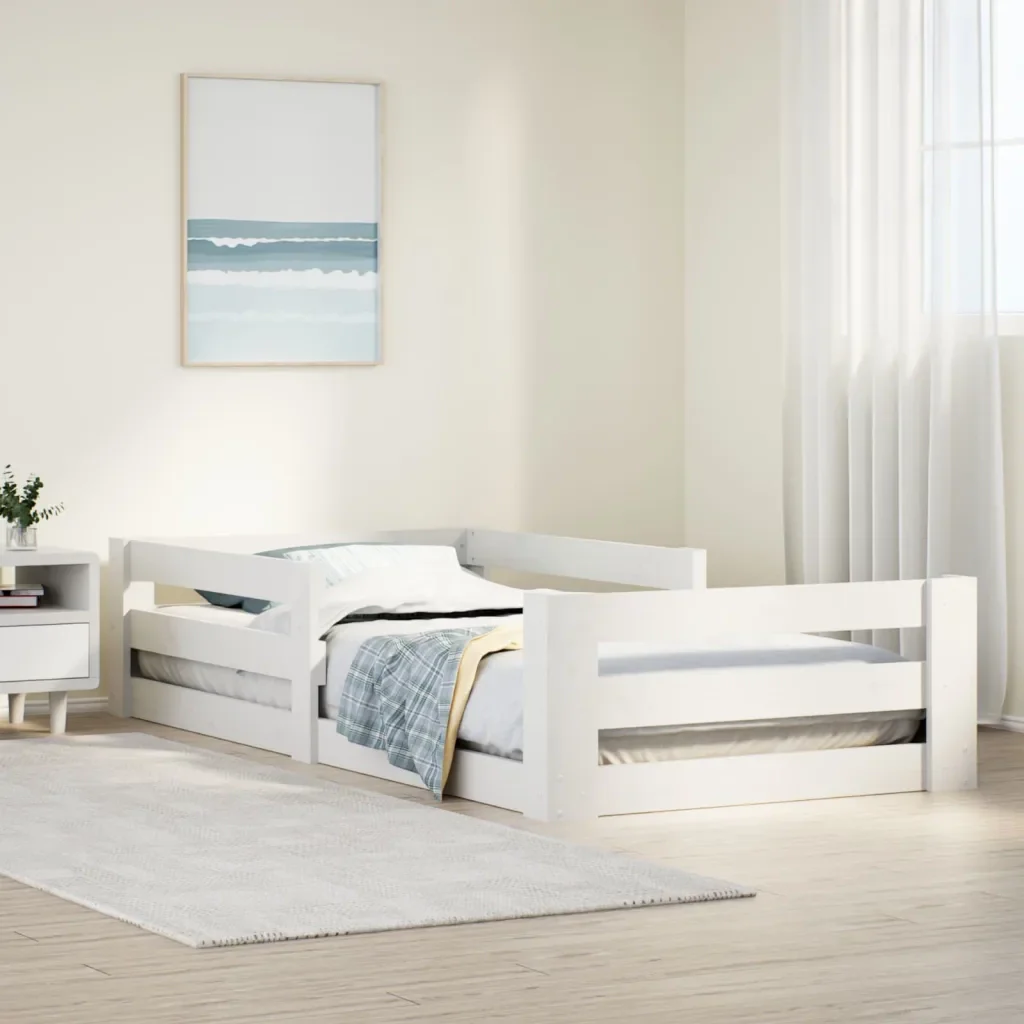 Letto singolo | Letto per adulti | Giroletto senza Materasso Bianco 100x200 cm Legno Massello Pino - Image 2