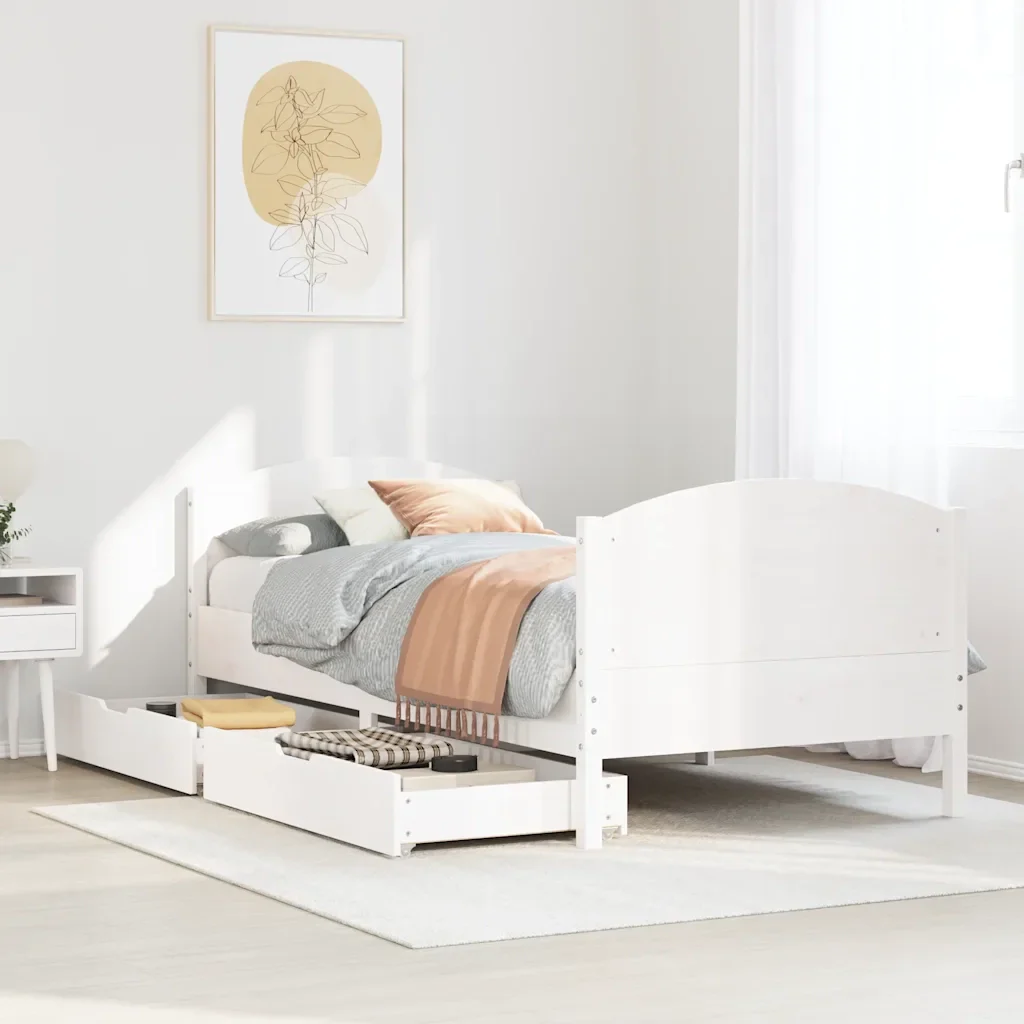 Letto singolo | Letto per adulti | Giroletto senza Materasso Bianco 100x200 cm Legno Massello Pino - Image 2