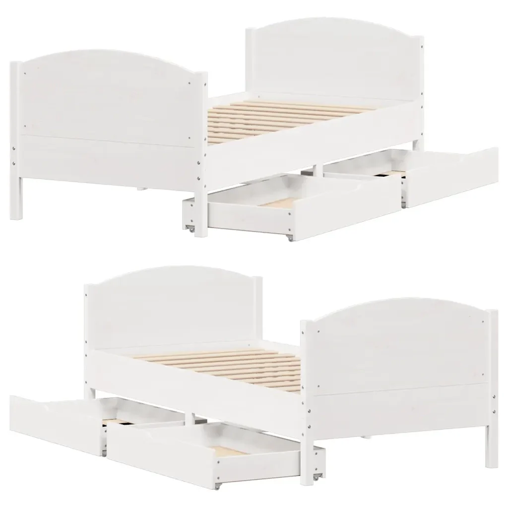 Letto singolo | Letto per adulti | Giroletto senza Materasso Bianco 100x200 cm Legno Massello Pino - Image 9