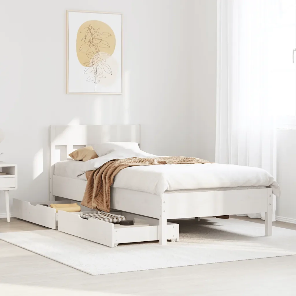 Letto singolo | Letto per adulti | Giroletto senza Materasso Bianco 100x200 cm Legno Massello Pino - Image 2