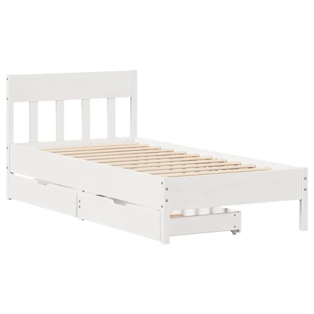Letto singolo | Letto per adulti | Giroletto senza Materasso Bianco 100x200 cm Legno Massello Pino - Image 3